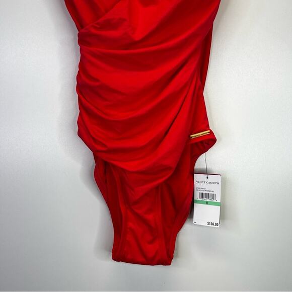 Vince Camuto Shirred Surplice One Piece swimsuit watermelon - 8 - Picture 5 of 14